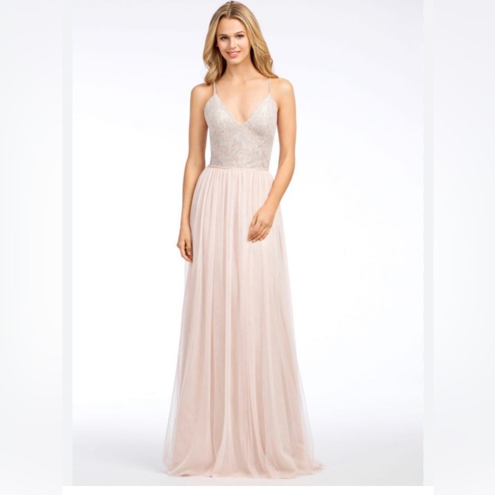 Hayley Paige Dress Formal Wedding English Net Lace Gown Pink Blush Sz 10 NWT